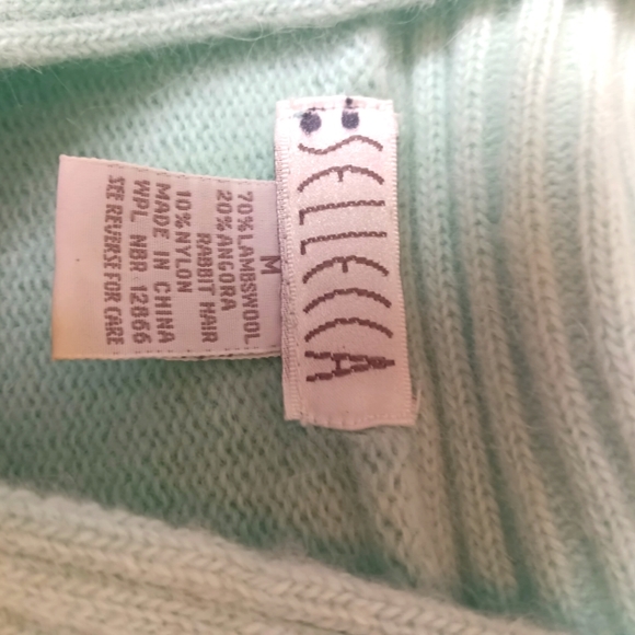 Vintage Women Lambs wool Blend Sweater M Medium Mint Green Pearl Detail - Picture 5 of 6